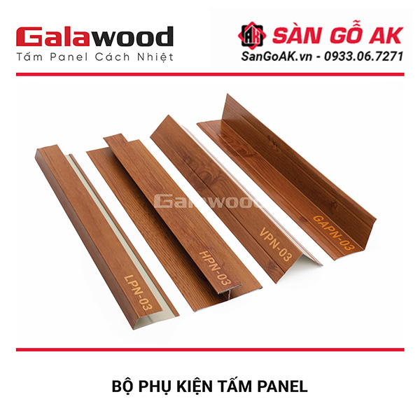 Bộ phụ kiện đồng màu với tấm Panel vân gỗ màu cánh gián
