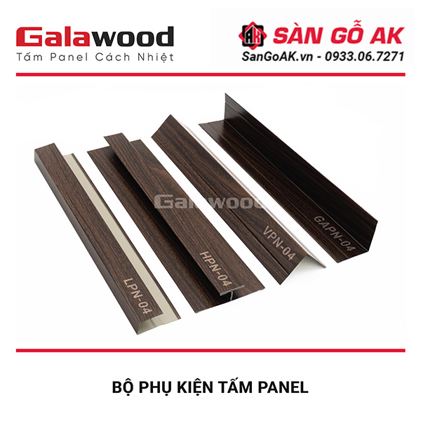 Bộ phụ kiện đồng màu với tấm Panel vân gỗ nâu walnut