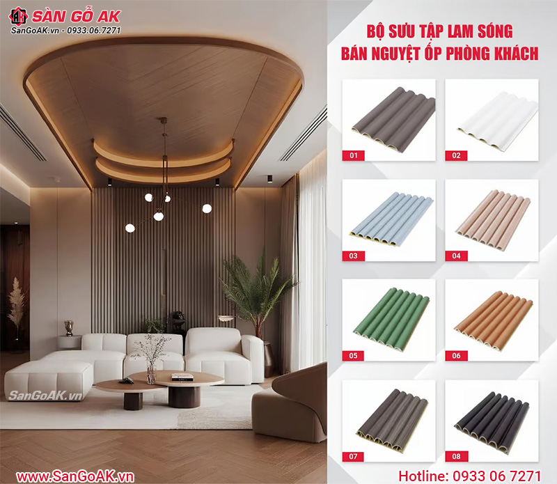 Bộ sưu tập Lam Sóng bán nguyệt ốp phòng khách