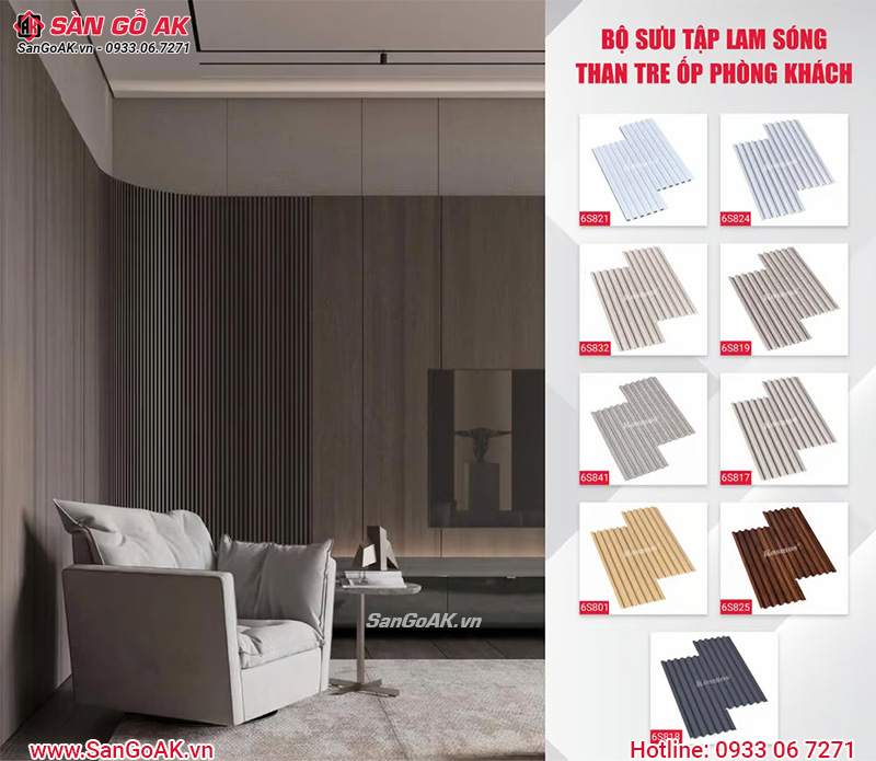 Bộ sưu tập Lam Sóng than tre ốp phòng khách