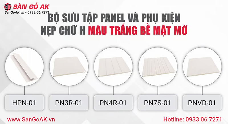 Bộ sưu tập tấm Panel và phụ kiện nẹp chữ H màu trắng bề mặt mờ