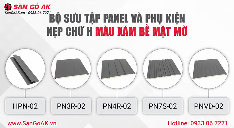 Bộ sưu tập tấm Panel và phụ kiện nẹp chữ H màu xám bề mặt mờ