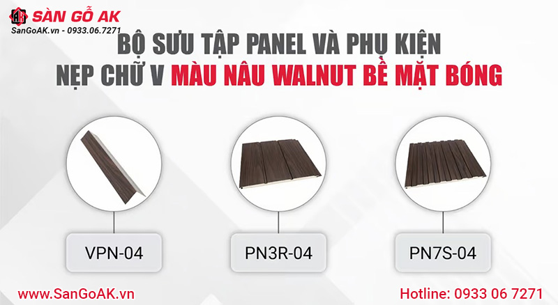 Bộ sưu tập Panel và phụ kiện nẹp góc ngoài màu walnut bề mặt bóng