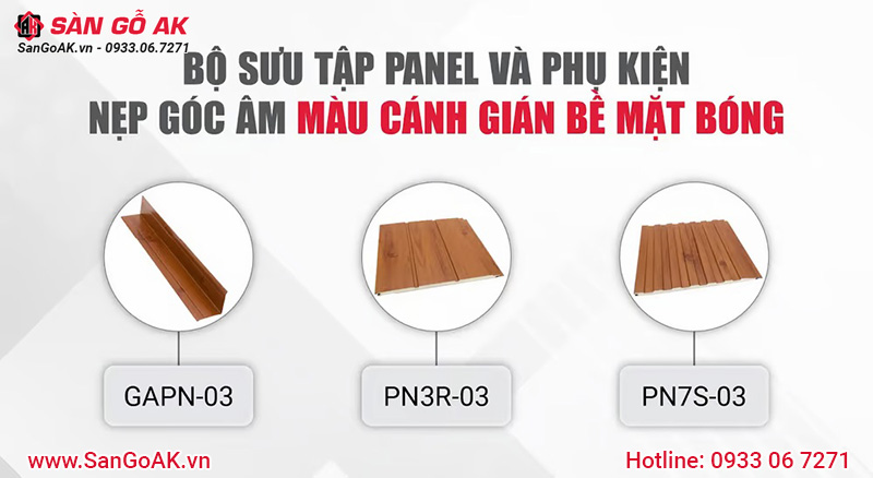 Bộ sưu tập Panel và phụ kiện nẹp góc âm màu cánh gián bề mặt bóng