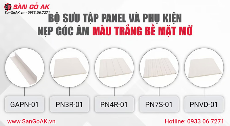 Bộ sưu tập Panel và phụ kiện nẹp góc âm màu trắng bề mặt mờ