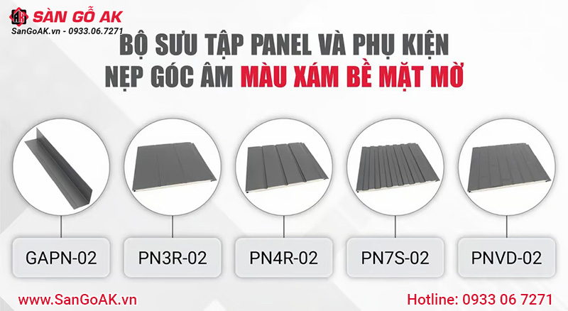 Bộ sưu tập Panel và phụ kiện nẹp góc âm màu xám bề mặt mờ