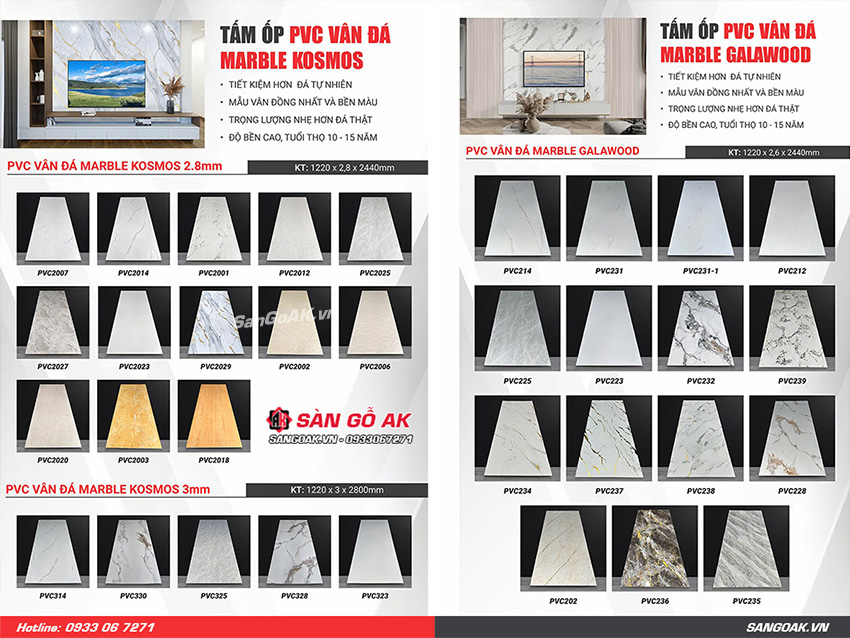  Bộ sưu tập sản phẩm tấm nhựa ốp tường PVC vân đá Kosmos và Galawood