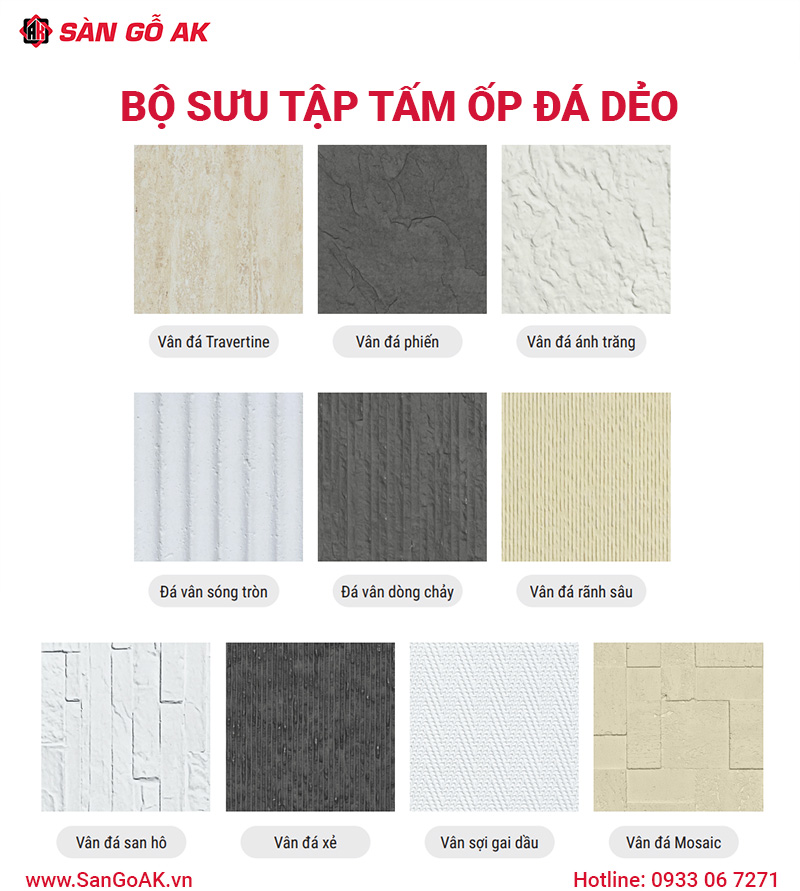 Bộ sưu tập tấm ốp đá dẻo đa dạng mẫu mã tại SÀN GỖ AK