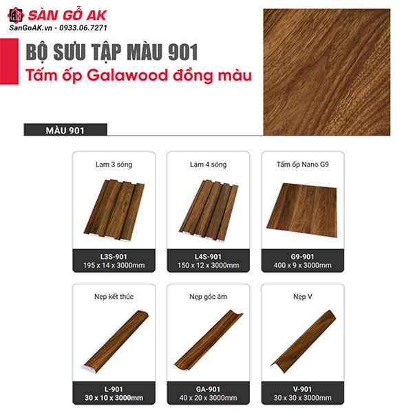 Bộ sưu tập tấm ốp đồng màu vân gỗ nâu óc chó