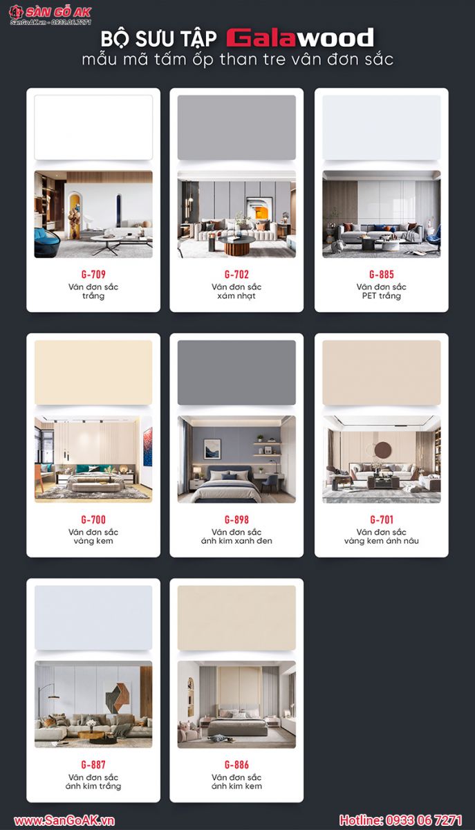 Bộ sưu tập tấm ốp than tre Galawood vân đơn sắc