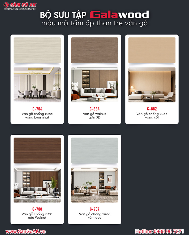 Bộ sưu tập tấm ốp than tre Galawood vân gỗ