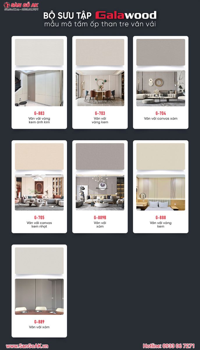 Bộ sưu tập tấm ốp than tre Galawood vân vải