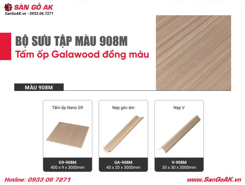 Bộ sưu tập tấm ốp và phụ kiện đồng màu vân gỗ sồi vàng xước 908M