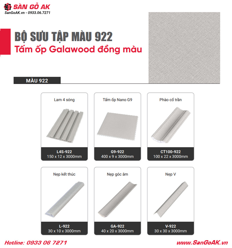 Bộ sưu tập tấm ốp và phụ kiện đồng màu vân vải xám 922