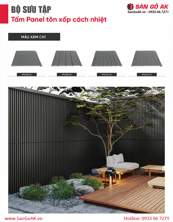 Bộ sưu tập tấm Panel tôn xốp cách nhiệt màu xám hiện đại