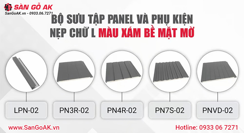 Bộ sưu tập tấm Panel và phụ kiện nẹp chữ L màu xám bề mặt mờ