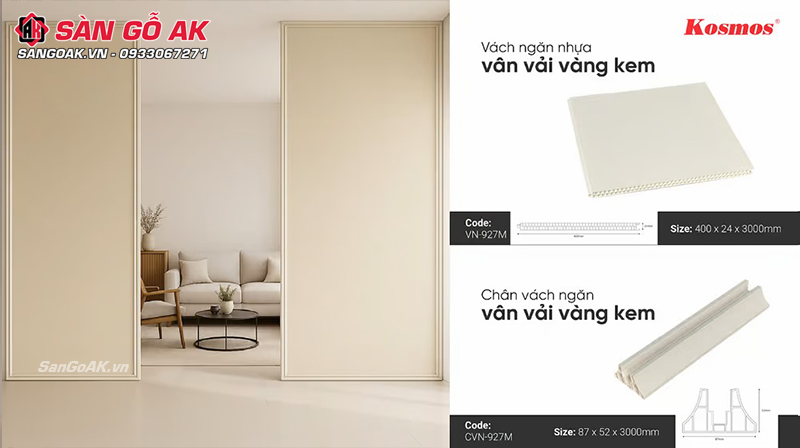 Bộ vách ngăn nhựa Galawood mã màu 927M vân vải vàng kem