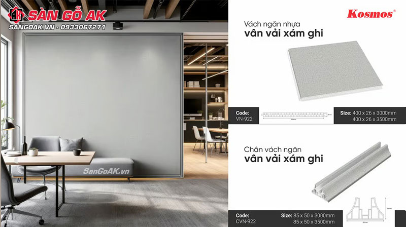 Bộ vách ngăn nhựa Galawood mã màu 922 vân vải xám