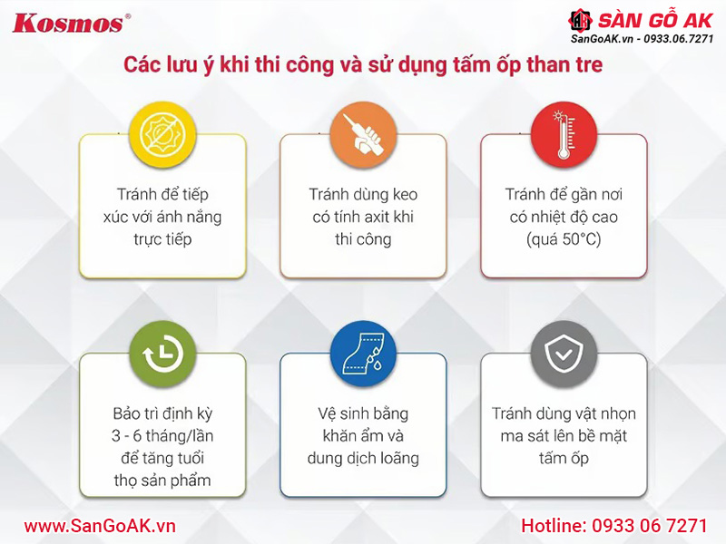 Các lưu ý khi thi công và sử dụng tấm ốp than tre