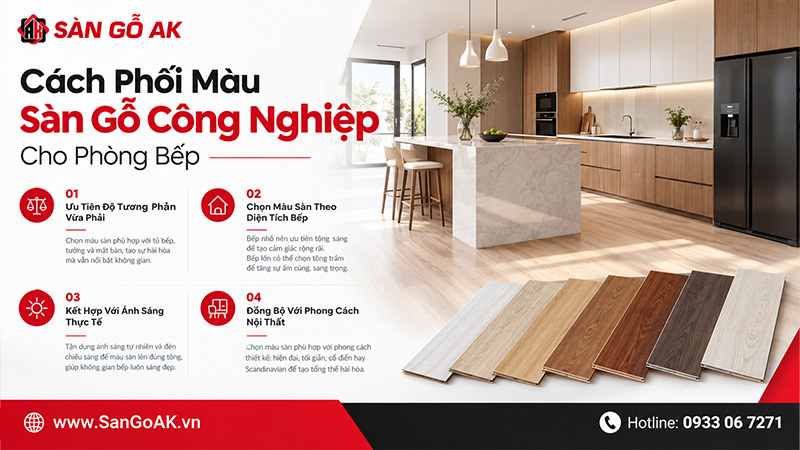 Cách phối màu sàn gỗ công nghiệp cho phòng bếp