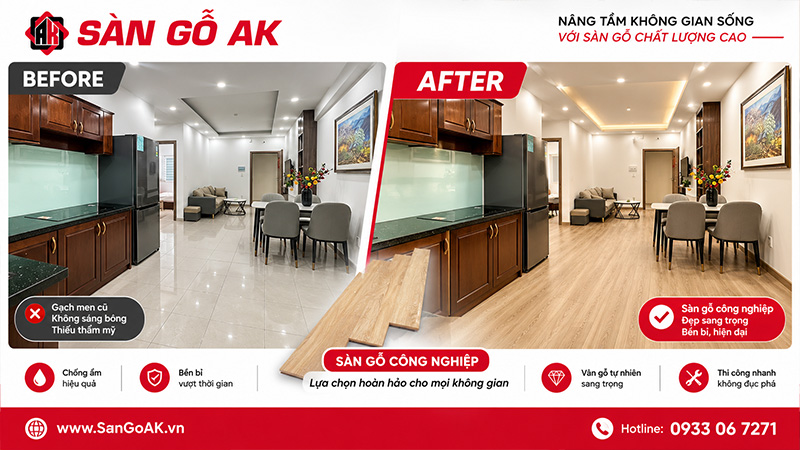Cải tạo nền gạch men cũ cho phòng bếp tại Tây Ninh