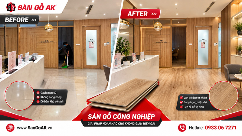 Cải Tạo Nền Gạch Cũ Cho Cửa Hàng Bằng Sàn Gỗ Công Nghiệp
