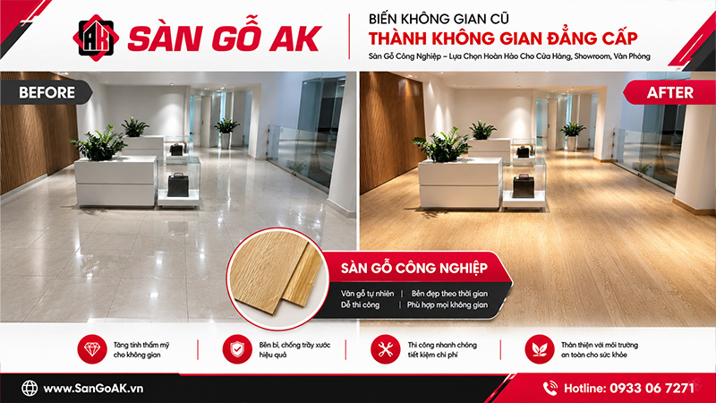 Cải Tạo Nền Gạch Cũ Cho Cửa Hàng Bằng Sàn Gỗ Công Nghiệp
