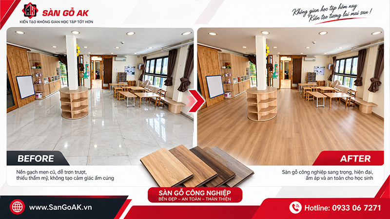 Cải Tạo Nền Gạch Cũ Trường Học Bằng Sàn Gỗ Công Nghiệp