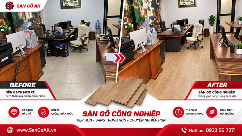 Cải Tạo Nền Gạch Cũ Cho Văn Phòng Bằng Sàn Gỗ Công Nghiệp