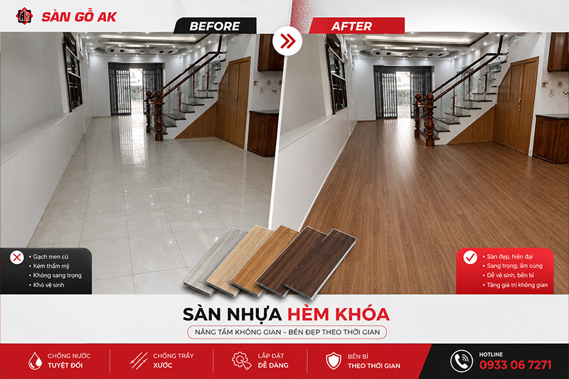 Cải tạo nền gạch men cũ với sàn nhựa hèm khóa cho căn hộ tại Tây Ninh