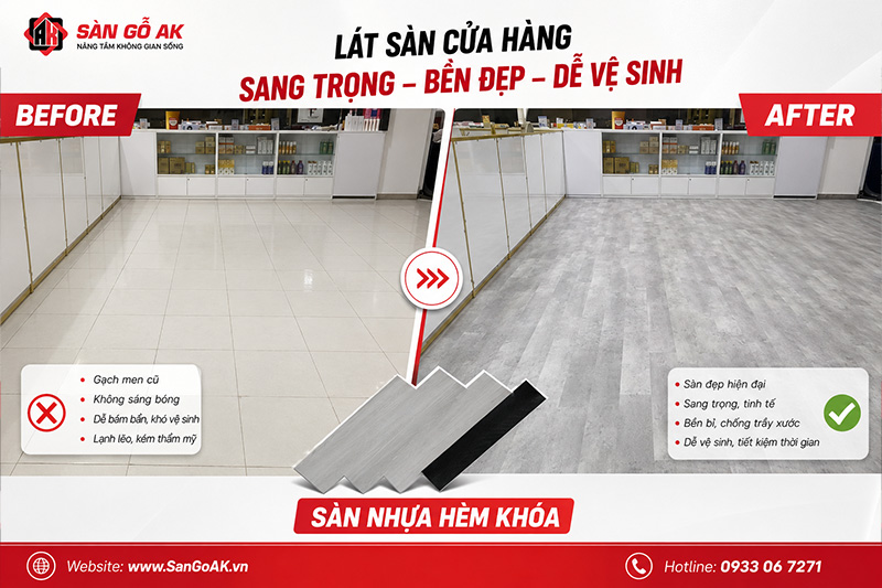 Cải tạo nền gạch cũ cho cửa hàng bằng sàn nhựa xi măng xám tại Tây Ninh