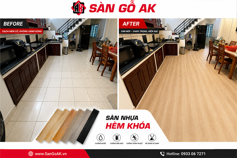 Cải tạo nền gạch men cũ cho phòng bếp tại TPHCM