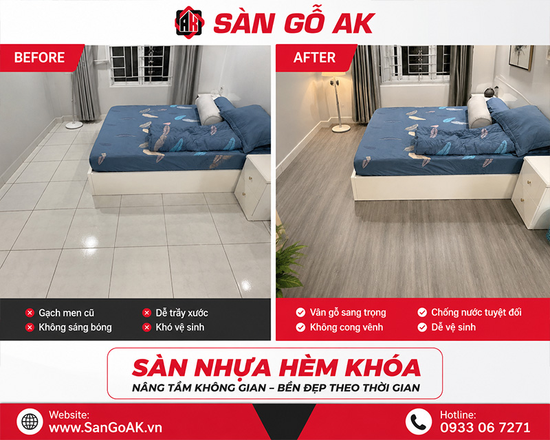 Cải tạo nền gạch cũ bằng sàn nhựa giả gỗ cho phòng ngủ tại Tây Ninh