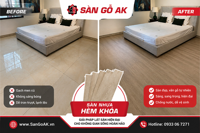 Cải tạo nền gạch cũ bằng sàn nhựa giả gỗ cho phòng ngủ tại TPHCM