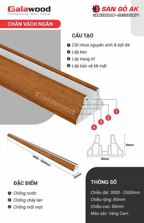 Cấu tạo của chân vách ngăn nhựa Galawood