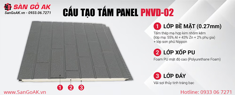 Thành phần cấu tạo của tấm Panel cách nhiệt tôn xốp PNVD-02