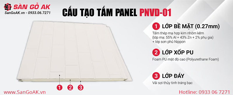 Thành phần cấu tạo của tấm Panel cách nhiệt tôn xốp PNVD-01