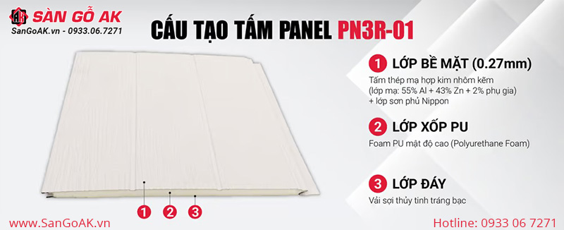 Thành phần cấu tạo của tấm Panel cách nhiệt tôn xốp PN3R-01