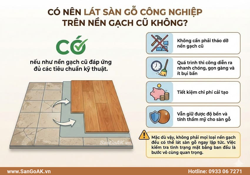 Có nên lót sàn gỗ công nghiệp trên nền gạch cũ không