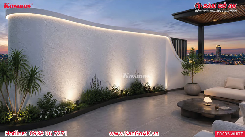  Công trình ốp vách sân thượng bằng tấm đá dẻo DD002-WHITE