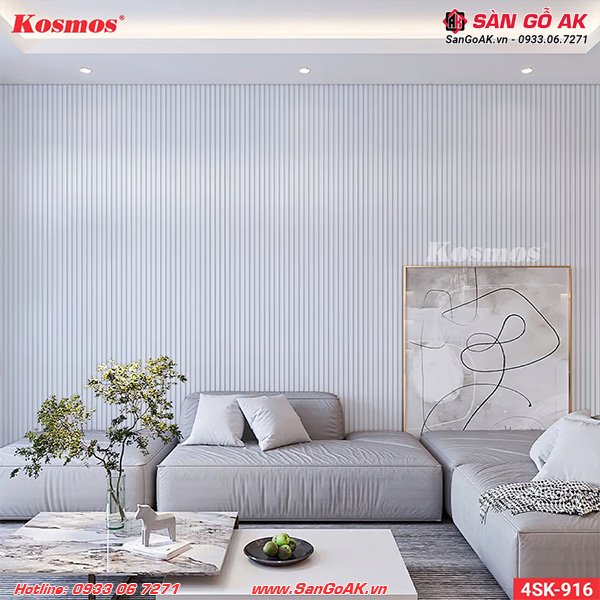 Ốp tường phòng khách với lam sóng 4SK-916 màu trắng vân giấy