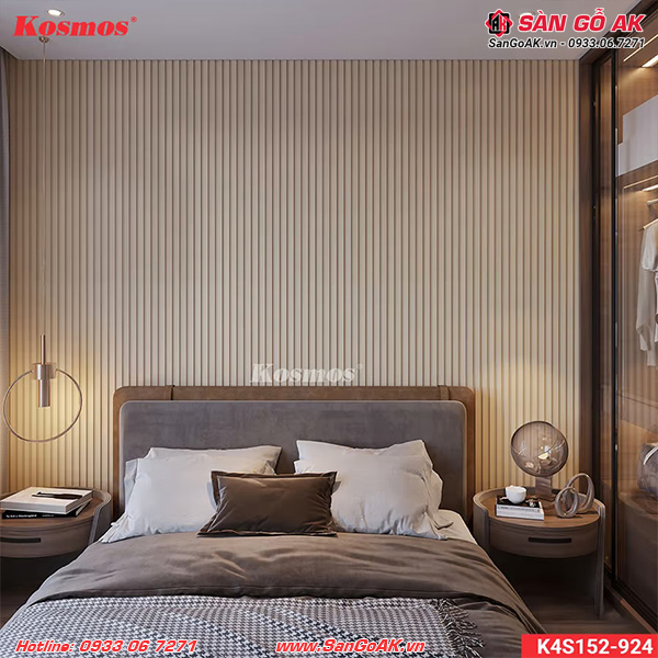Ốp vách đầu giường phòng ngủ với lam sóng K4S152-924 vân vải kem
