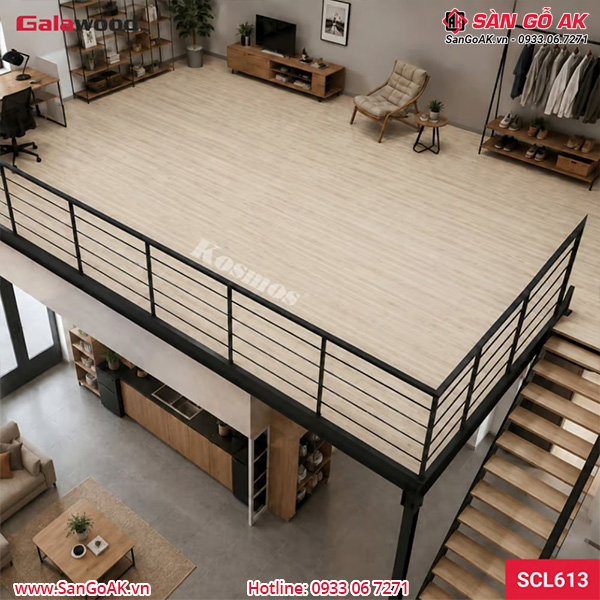 SCL613 – Vàng kem vân gỗ có thể dùng để làm gác lửng nhà trọ hoặc không gian cho thuê