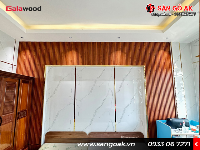 Công trình thực tế tấm ốp Lam sóng Galawood L4S-907 kết hợp với tấm ốp PVC vân đá