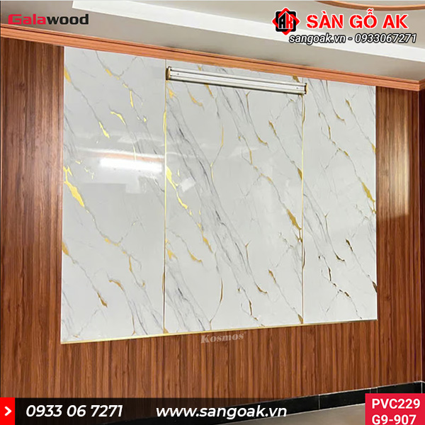 Tấm ốp Nano G9-907M vân gỗ kết hợp với tấm PVC 229 vân đá sang trọng