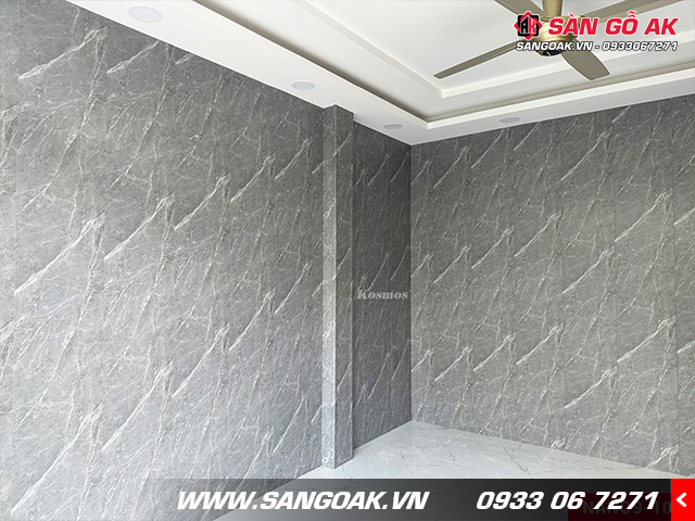 Công trình thực tế trang trí tường bằng tấm ốp Nano màu xám vân đá