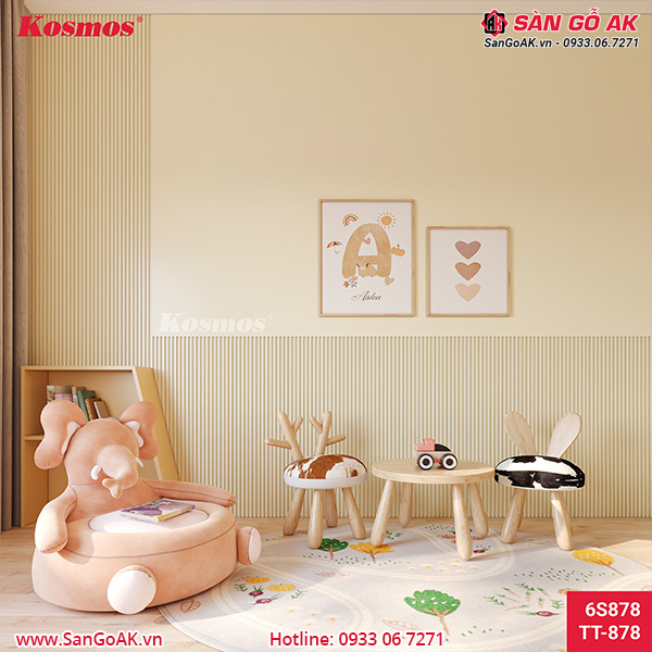 Kết hợp tấm ốp than tre TT-878 và lam sóng đồng màu vàng kem