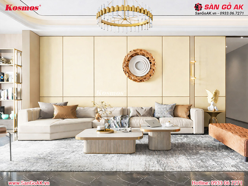 Hình công trình ứng dụng tấm ốp than tre vân đơn sắc vàng kem TT-878