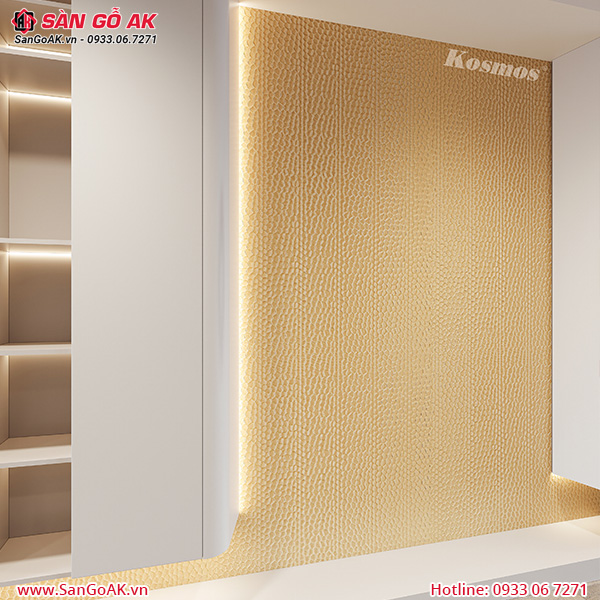 Trang trí nội thất với tấm ốp than tre vân kim lục giác vàng đồng TT-856