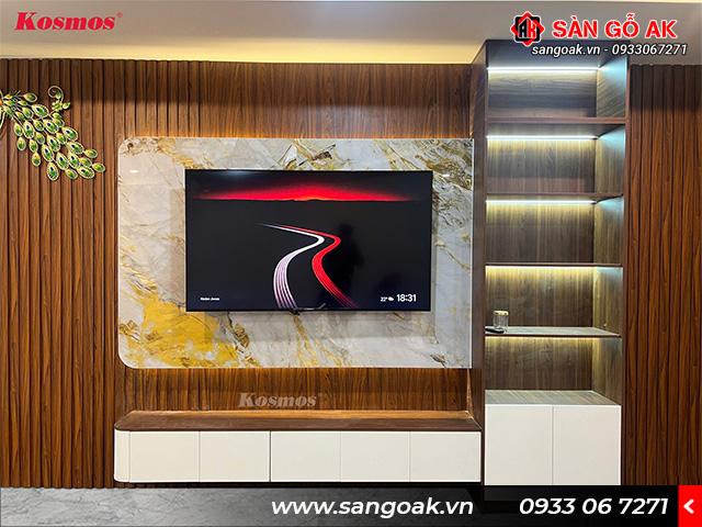 Lam sóng Kosmos sử dụng trong trang trí ốp vách tivi cho phòng khách